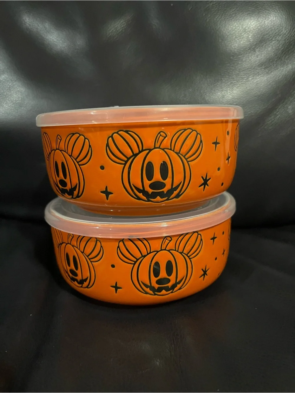 Halloween Pumpkin Themed Mickey Food Storage Bowls with Lids